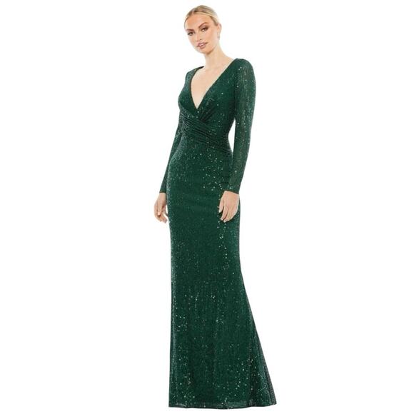 Mac Duggal Dresses & Skirts - Mac Duggal 26574 Dark Green Sequin Long Sleeve Gown Size 6 $398